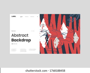 Abstract homepage illustration. Сolorful lines, spots, rhombus, leafs and scribble. Decorative chaotic background, backdrop. Hand drawn texture, different shapes and textures. Eps10 vector.