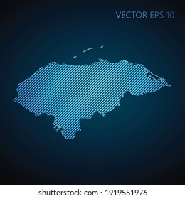 Abstract Honduras map template made from blue diagonal lines on dark background. Vector illustration EPS10.