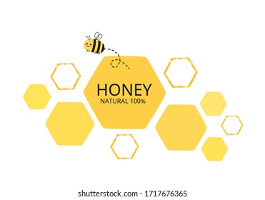 Abstract honeycomb with cartoon bee isolated on white background vector illustration.