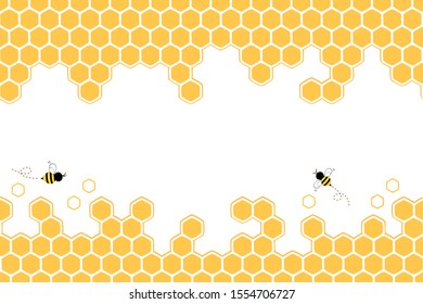 Abstract honeycomb and flying bees on background vector illustration.