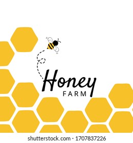 Abstract honeycomb and flying cartoon bee on white background vector illustration.