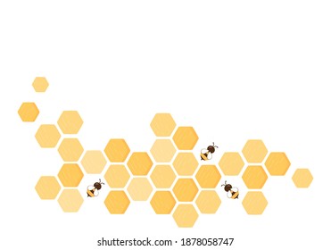 Abstract honeycomb with hexagon grid cells and bee cartoon icon isolated on white background vector illustration.