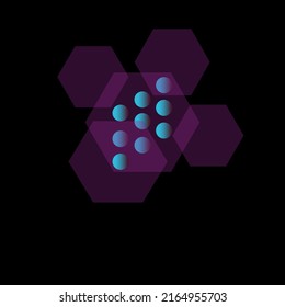 Abstract honeycomb and round balls on a black background