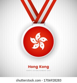Abstract Hong Kong country flag on medal vector. Happy establishment day of Hong Kong background with artistic typography.