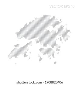 Abstract Hong Kong map with gray diagonal lines. Hong Kong stripes map. Vector illustration EPS10.