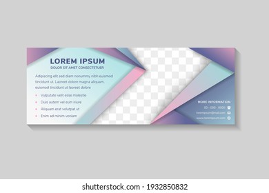 Abstract horizonal banner design template use paper cut style with arrow shape for photo space. Combination pink, blue, purple, violet gradient blurred colors on elements. Empty romantic background. 