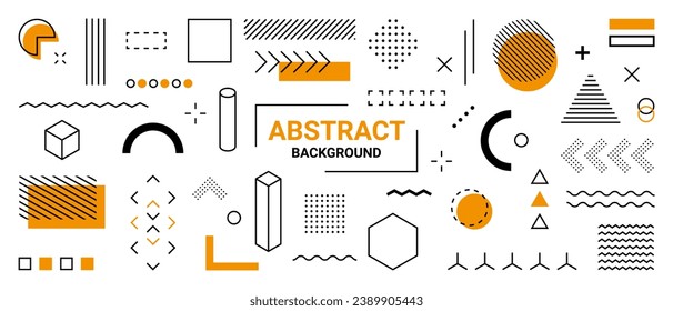 Abstract horizontal artistic background. Geometric black and orange elements on a white background. Bauhaus style