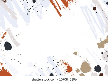 Abstract horizontal backdrop with colorful paint traces, smudges, blots and brush strokes on white background. Creative frame or border with artistic smears and scribble. Vector illustration