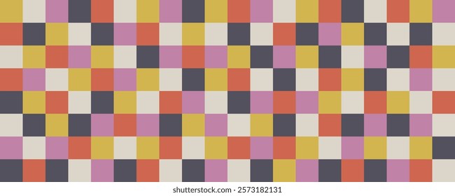 Abstract horizontal backdrop. Colorful square shapes. Modern patterned background for web banner, social media, cover.