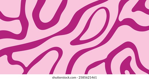 Abstract horizontal background with 2 colors waves. Trendy vector illustration design in style retro 60s, 70s. Pink color.
