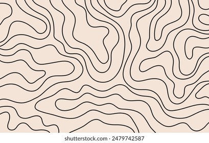 Abstract horizontal background with black linear waves. Trendy vector illustration in style retro 60s, 70s. Black and beige colors