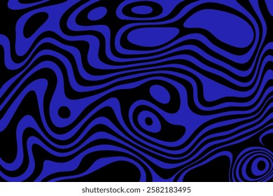 Abstract horizontal background with blue waves on black background.