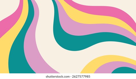 Abstract horizontal background with bright colorful waves. Retro 90s color palette. Flat style vector illustration