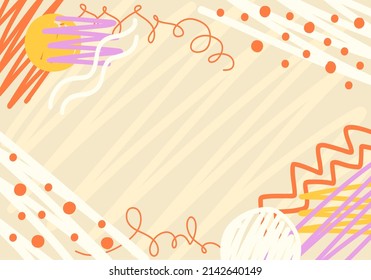 Abstract horizontal background with careless geometric lines, shapes and dots