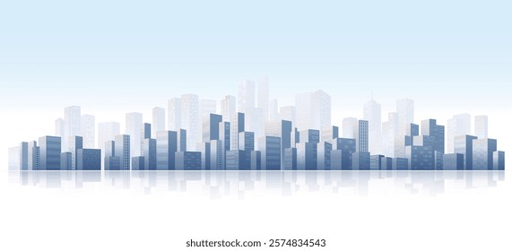 Abstract horizontal background cityscape. Panorama frat style. City buildings of business district. Vector illustration geometric