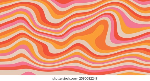 Abstract horizontal background with colorful pastel waves. Trendy vector illustration inspired by the retro 60s and 70s style.