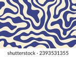 Abstract horizontal background with colorful waves. Trendy vector illustration in style retro 60s, 70s. Blue and beige colors