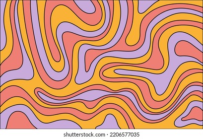 Abstract horizontal background with colorful waves. Trendy vector illustration in style retro 60s, 70s.