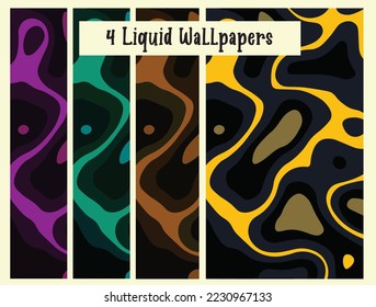 Abstract horizontal background with colorful waves single pattern set. Trendy vector illustration in style retro 60s, 70s.