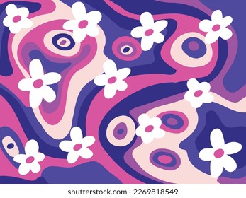 Abstract horizontal background with colorful waves. Fashion vector illustration in 60s, 70s retro style. Seventies style, groovy background, wallpaper, print. Flat design, hippie aesthetic.