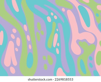 Abstract horizontal background with colorful waves. Fashion vector illustration in 60s, 70s retro style. Seventies style, groovy background, wallpaper, print. Flat design, hippie aesthetic.