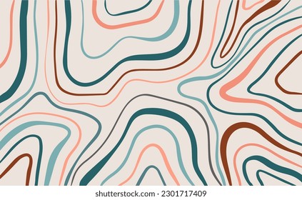 Abstract horizontal background with colorful waves. Trendy vector illustration in retro style.