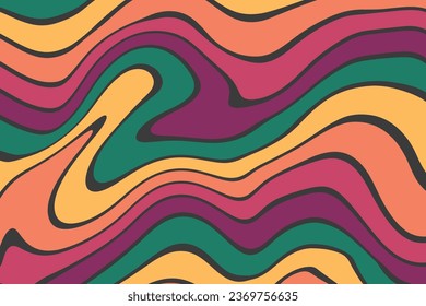 Abstract horizontal background with colorful waves. Trendy vector illustration in style retro 60s, 70s.