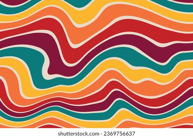Resumen de fondo horizontal con ondas coloridas. Ilustración vectorial de moda en estilo retro 60, 70.