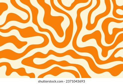 Abstract horizontal background with colorful waves. Trendy vector illustration in style retro 60s, 70s. Orange and beige colors