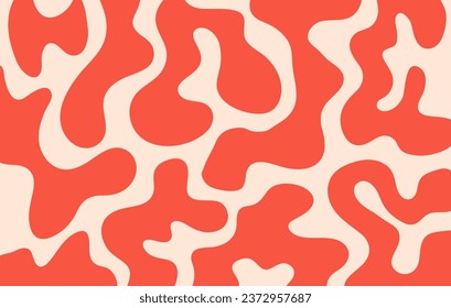 Abstract horizontal background with colorful waves. Trendy vector illustration in style retro 60s, 70s. Red and beige colors