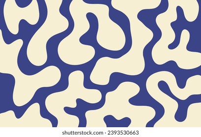 Abstract horizontal background with colorful waves. Trendy vector illustration in style retro 60s, 70s. Blue and beige colors