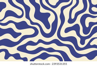 Abstract horizontal background with colorful waves. Trendy vector illustration in style retro 60s, 70s. Blue and beige colors