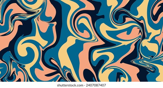 Abstract horizontal background with colorful waves. Trendy vector illustration. Black, beige, blue, pink