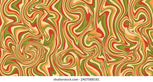 Abstract horizontal background with colorful waves. Trendy psychedelic vector illustration. Merry Christmas and Happy New Year. Groovy, 70s 60s