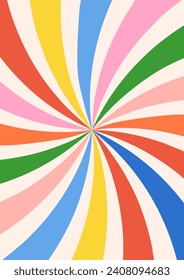 Abstract horizontal background with colorful waves. Twisted and distorted vector texture in a trendy retro groovy psychedelic style in rainbow colors.