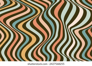 Abstract horizontal background with colorful waves. Trendy vector illustration in style retro 60s, 70s