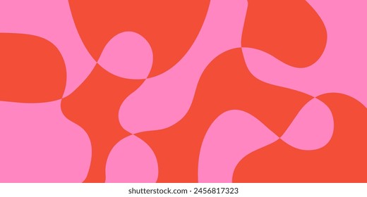 Abstract horizontal background with colorful waves. Trendy vector illustration in style retro 60s, 70s. Red and pink colors