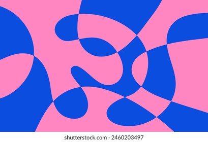 Abstract horizontal background with colorful waves. Trendy vector illustration in style retro 60s, 70s. Blue and pink colors