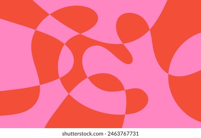 Abstract horizontal background with colorful waves. Trendy vector illustration in style retro 60s, 70s. Red and pink colors
