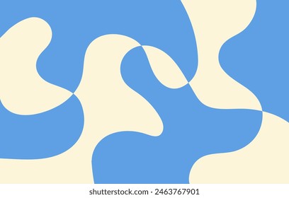Abstract horizontal background with colorful waves. Trendy vector illustration in style retro 60s, 70s. Blue and beige colors