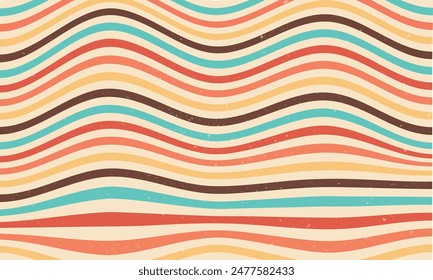 Abstract horizontal background with colorful waves. Trendy vector illustration in style retro 60s, 70s.