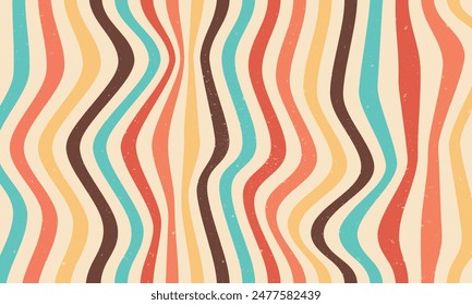Abstract horizontal background with colorful waves. Trendy vector illustration in style retro 60s, 70s.