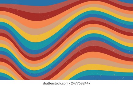 Abstractas fondo Horizontal con ondas de colores. Ilustración vectorial de moda en estilo retro de los años 60, 70.