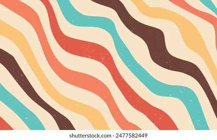 Abstract horizontal background with colorful waves. Trendy vector illustration in style retro 60s, 70s.
