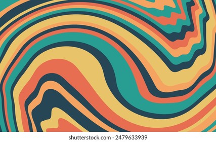 Abstract horizontal background with colorful waves. Trendy vector illustration in style retro 60s, 70s. 
