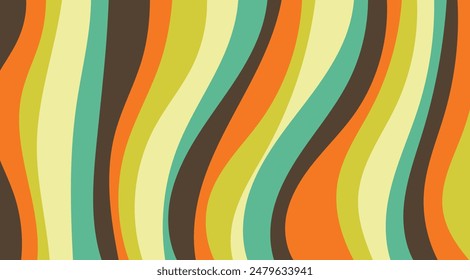 Abstract horizontal background with colorful waves. Trendy vector illustration in style retro 60s, 70s. 

