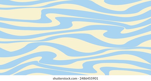 Abstract horizontal background with colorful waves. Trendy vector illustration in retro 60s, 70s style. Pastel colors