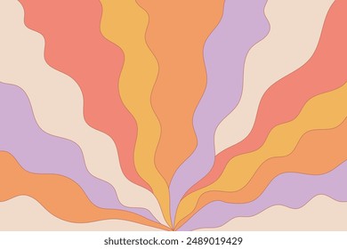 Abstract horizontal background with colorful waves. Trendy vector illustration in style retro 60s, 70s. Pastel colors