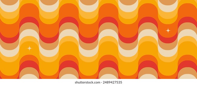 Abstract horizontal background with colorful waves. Trendy vector illustration in style retro 60s, 70s. Pastel colors