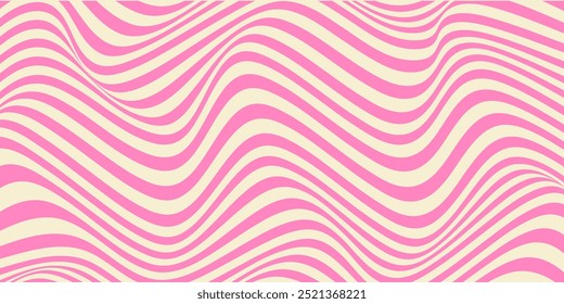 Abstract horizontal background with colorful waves. Trendy vector illustration in style retro 60s, 70s. Pink and beige colors